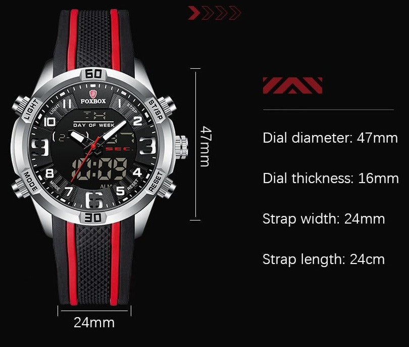 Details Foxbox Model 0004 Stainless Steel Quartz Stop Watch available from FiveTo.co.uk