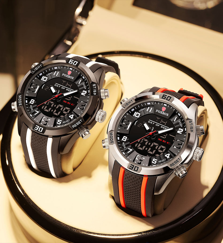 Foxbox Model 0004 Stainless Steel Quartz Stop Watch available from FiveTo.co.uk