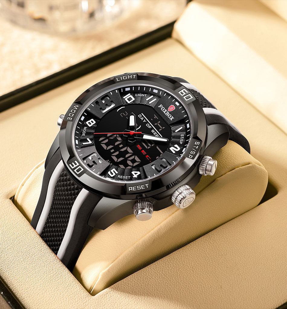Foxbox Model 0004 Stainless Steel Quartz Stop Watch available from FiveTo.co.uk