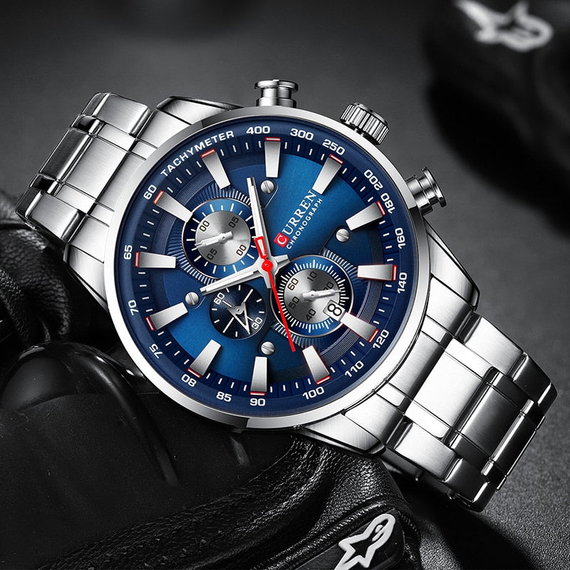 Curren Model 8351 Quartz Sport Chronograph Stainless Steel Watch available from FiveTo.co.uk