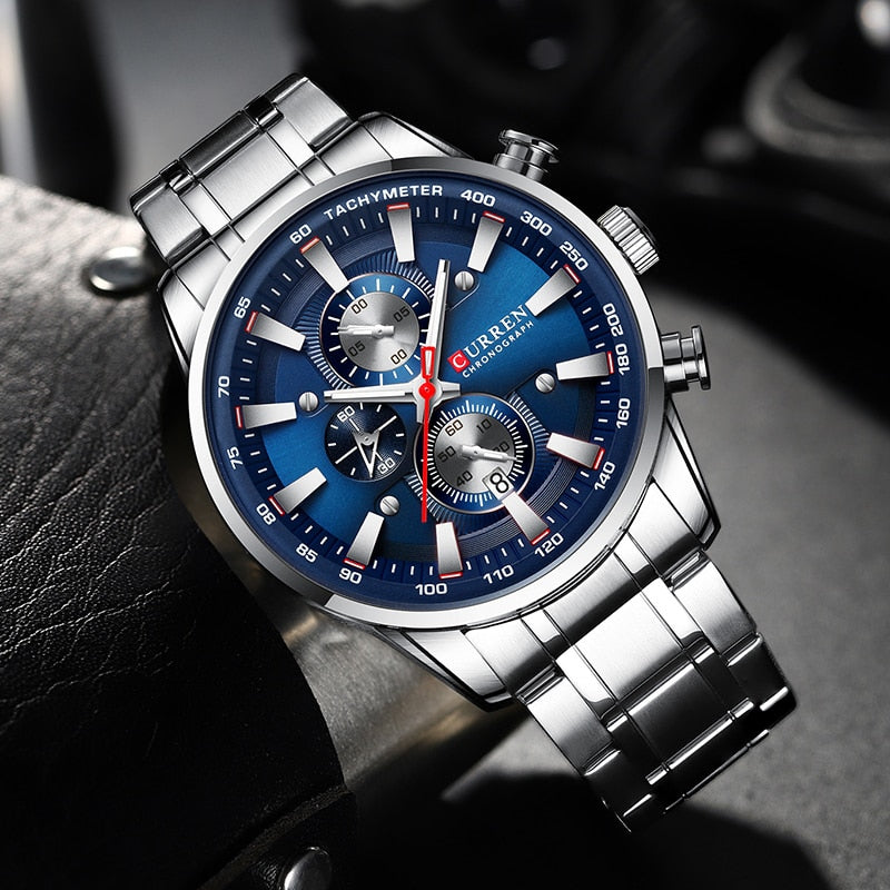 Curren Model 8351 Quartz Sport Chronograph Stainless Steel Watch available from FiveTo.co.uk