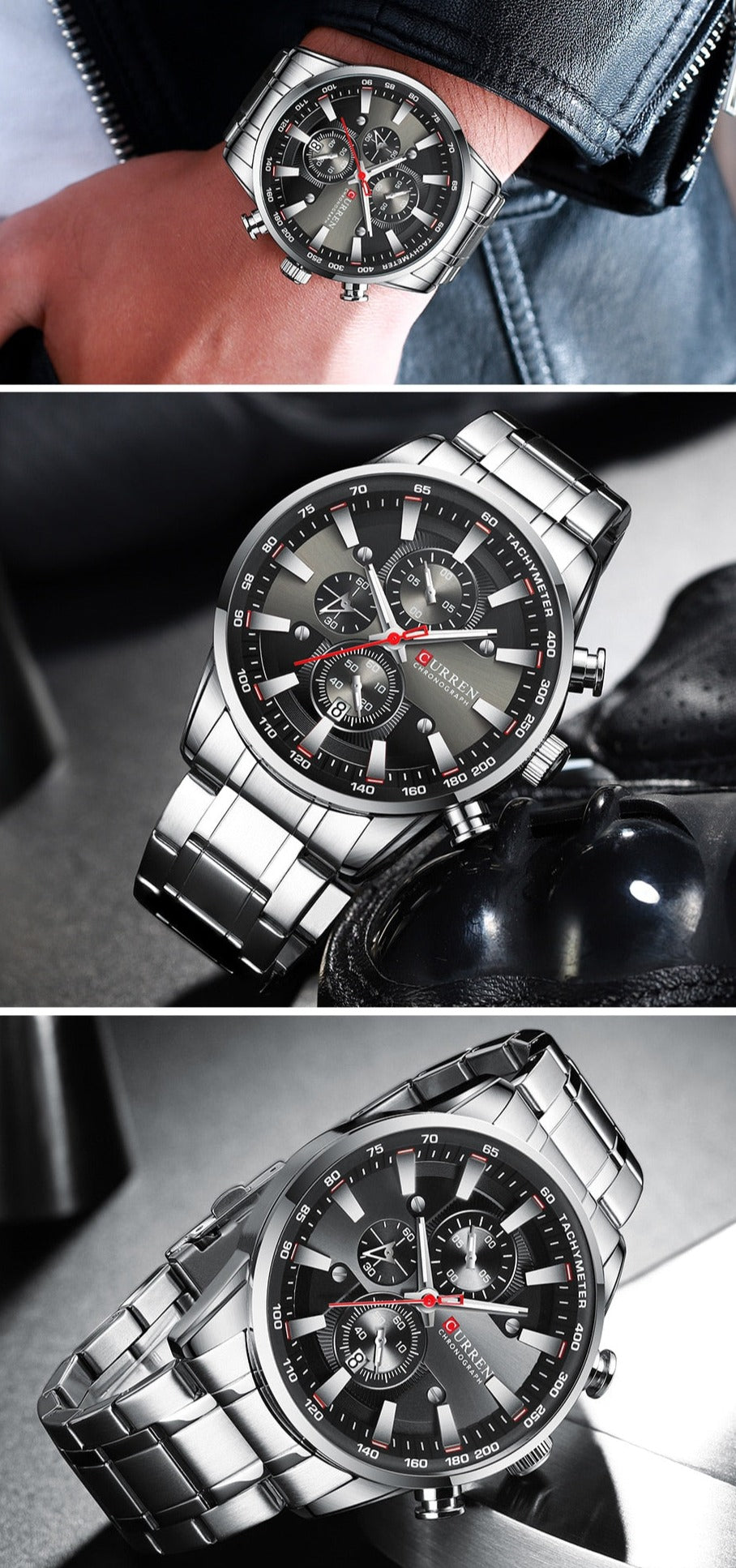 Black Curren Model 8351 Quartz Sport Chronograph Stainless Steel Watch available from FiveTo.co.uk