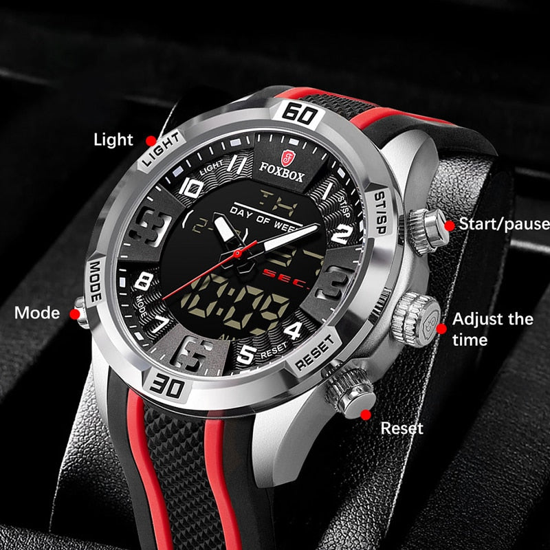 Info Foxbox Model 0004 Stainless Steel Quartz Stop Watch available from FiveTo.co.uk