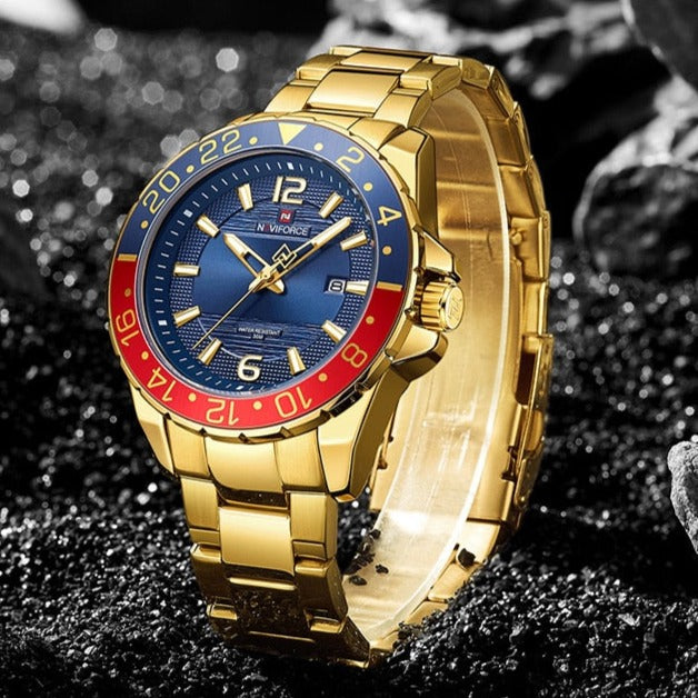 Gold Naviforce 9192 Stainless Steel Calendar Quartz Watch fromfiveto.co.uk