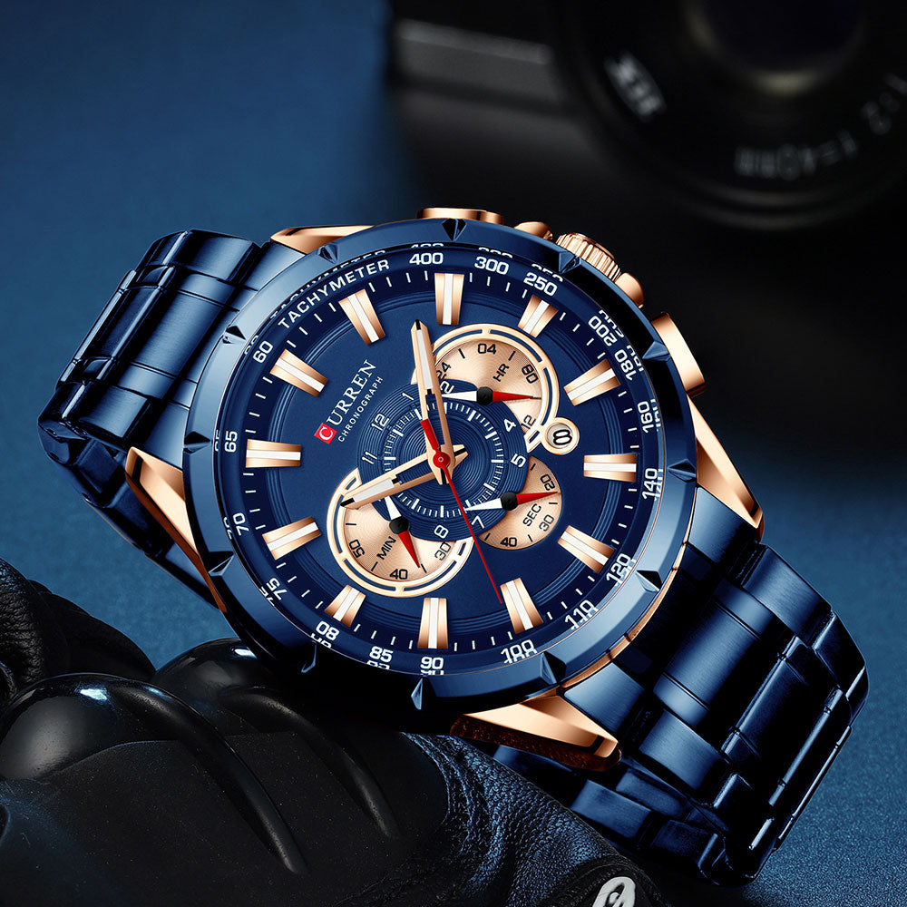 Curren Model 8363 Sport Chronograph Stainless Steel Quartz Watch available from FiveTo.co.uk