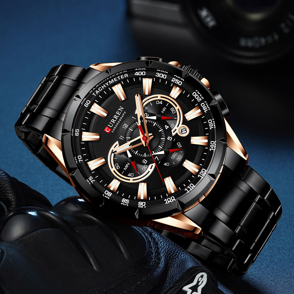 Curren Model 8363 Sport Chronograph Stainless Steel Quartz Watch available from FiveTo.co.uk