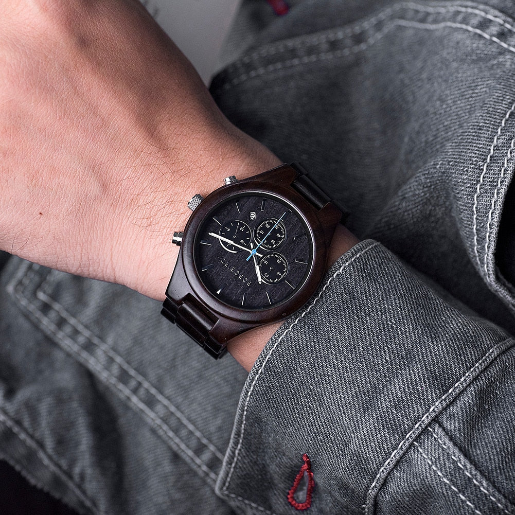 Bobo Bird GT032 Handmade Ebony Wooden Quartz Watch available from FiveTo.co.uk