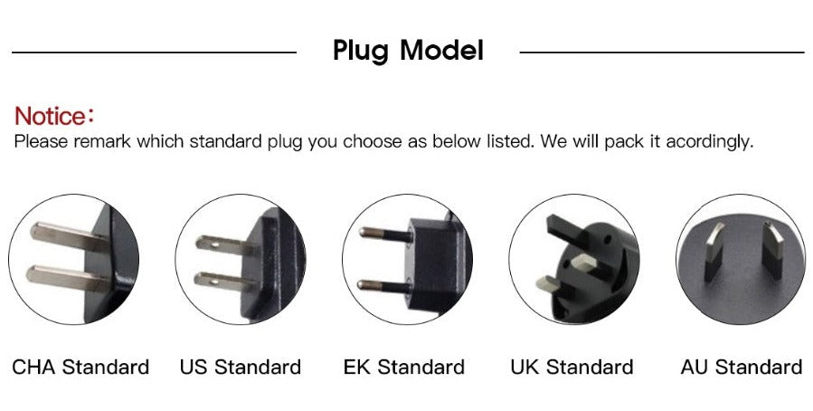 Plug options fro Melancy Luxury Wooden Automatic Watch Winding Cases available from FiveTo.co.uk