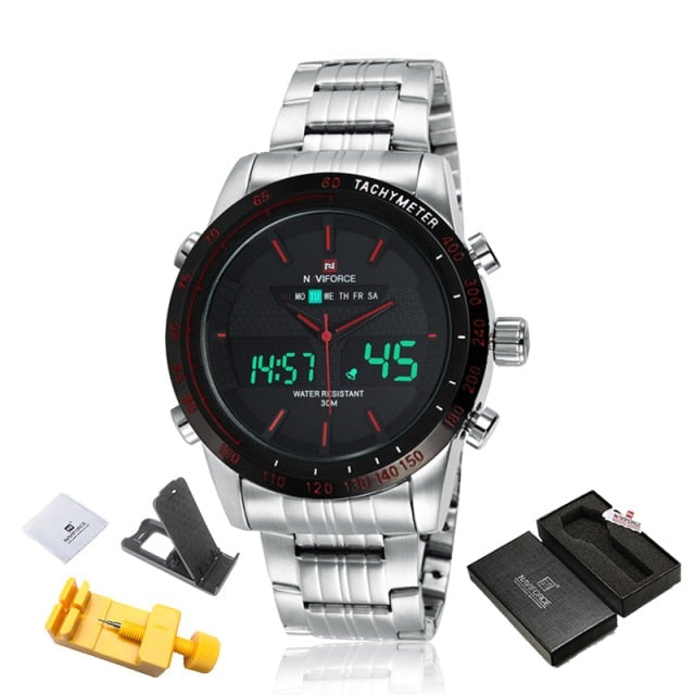 Naviforce 9024 Sport Stainless Steel Digital Analogue Quartz Watch from fiveto.co.uk
