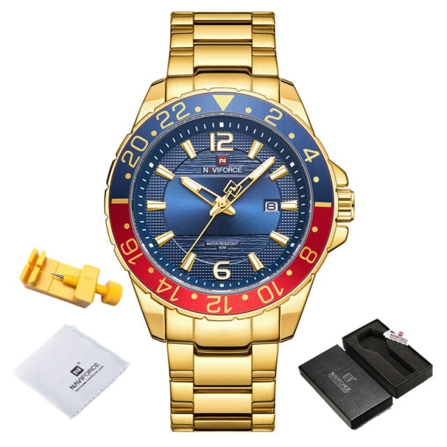 Gold Naviforce 9192 Stainless Steel Calendar Quartz Watch fromfiveto.co.uk