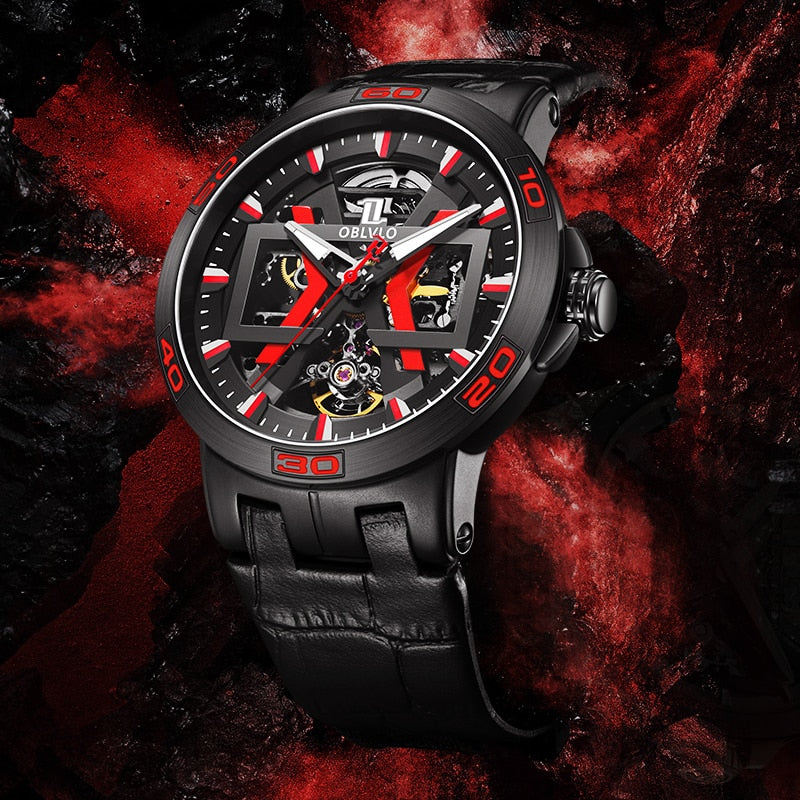 Oblvlo New UM Series Skeleton Mechanical Automatic Winding Watch available from FiveTo.co.uk