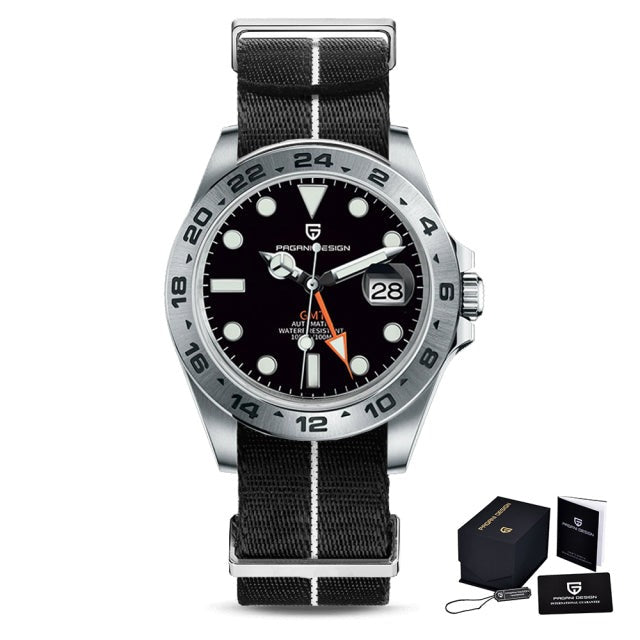 Black/Black Strap Pagani Design Model 1682 Stainless Steel Automatic Waterproof Mechanical 42m Watch available from FiveTo.co.uk