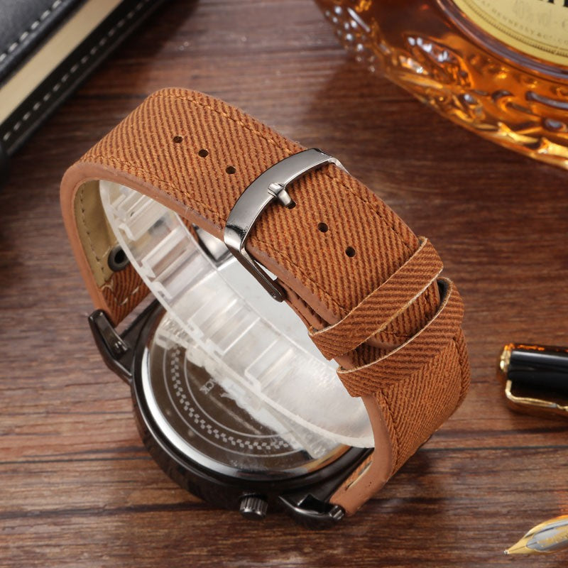 V6 No.1900 Dual Time Zone Twin Dial Quartz Stainless Steel with Leather Strap.