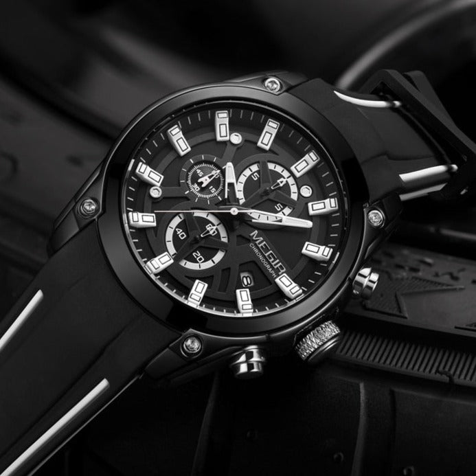 Black Megir No.2144 GS Sport Waterproof Quartz Chronograph Watch, from fiveto.co.uk
