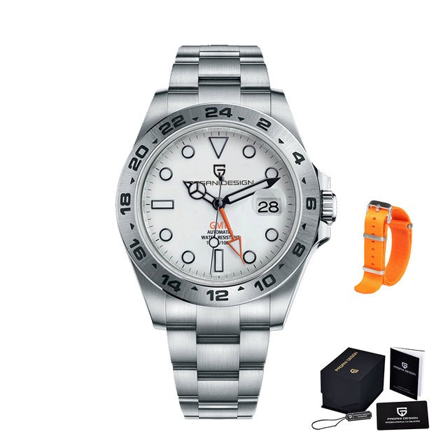 White Pagani Design Model 1682 Stainless Steel Automatic Waterproof Mechanical 42m Watch available from FiveTo.co.uk