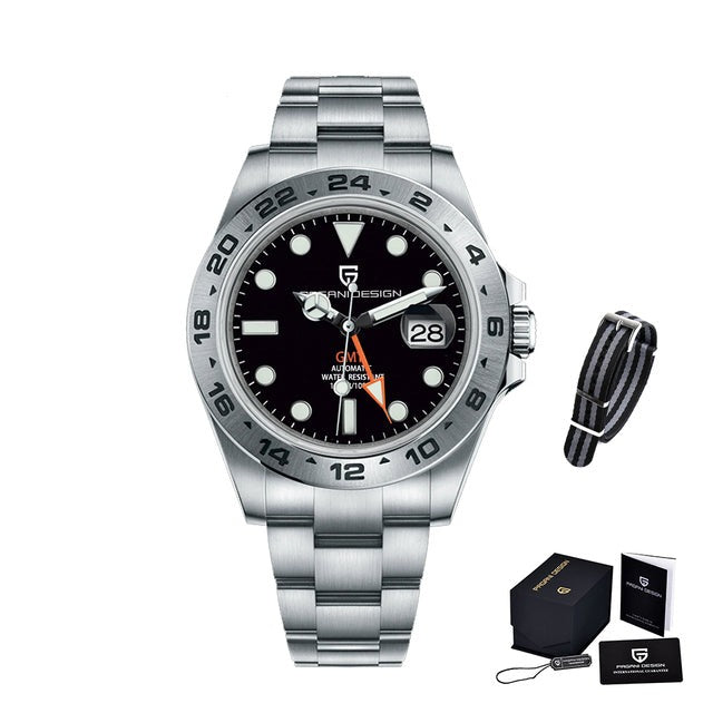 Black Pagani Design Model 1682 Stainless Steel Automatic Waterproof Mechanical 42m Watch available from FiveTo.co.uk