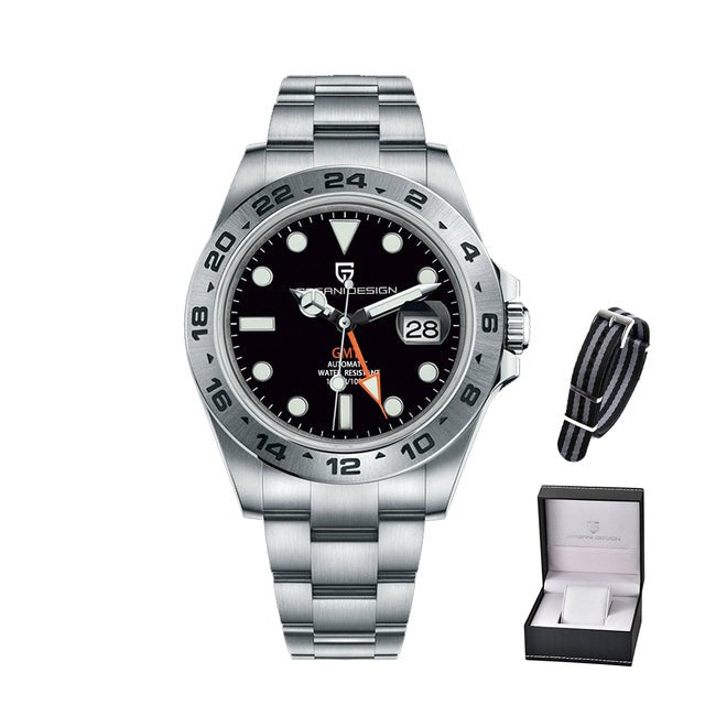 Black Pagani Design Model 1682 Stainless Steel Automatic Waterproof Mechanical 42m Watch available from FiveTo.co.uk