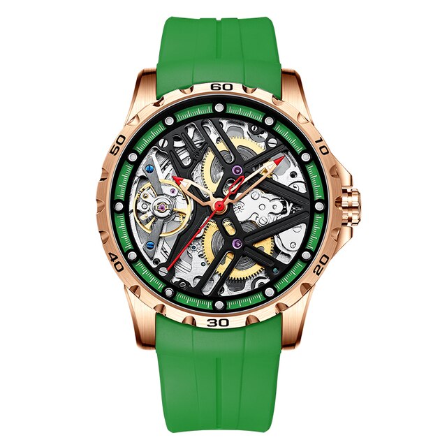 Green Ailang Mechanical Automatic Skeleton Watch with Silicone Strap from fiveto.co.uk