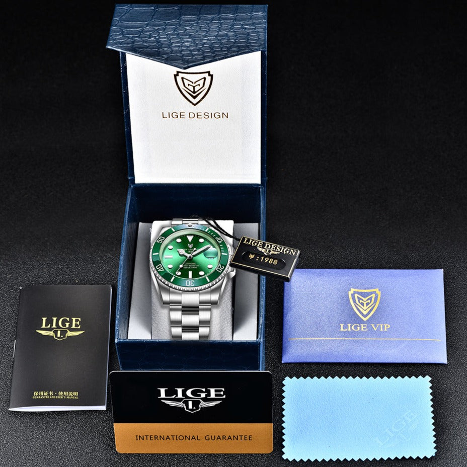 Packaging for Lige 6801 Automatic Mechanical Sapphire Glass 316L Stainless Steel Watch from FiveTo.co.uk