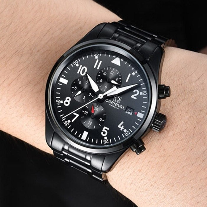 On Wrist Carnival Pilot style Automatic Mechanical Stainless Steel Watch from fiveto.co.uk
