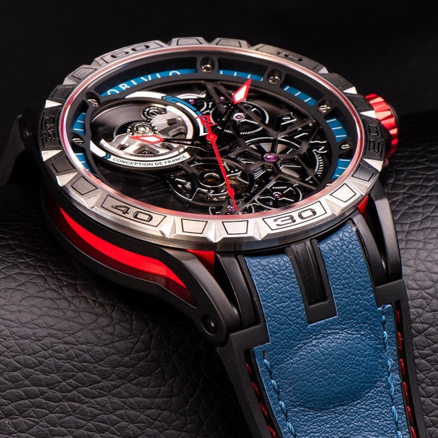 Front Side view of Oblvlo LM Skeleton Sport, Automatic Self-Wind Mechanical Watch from fiveto.co.uk