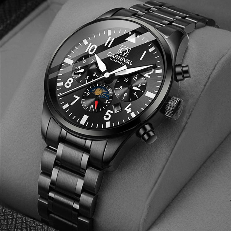 Black Carnival Pilot style Automatic Mechanical Stainless Steel Watch from fiveto.co.uk