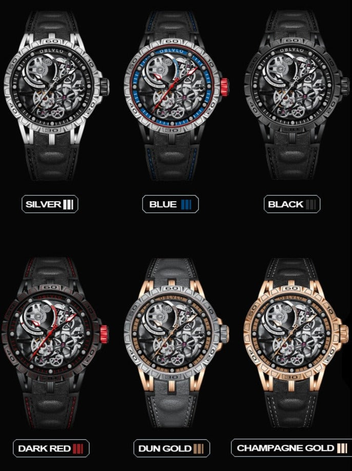 Colour Options for Oblvlo LM Skeleton Sport, Automatic Self-Wind Mechanical Watch from fiveto.co.uk