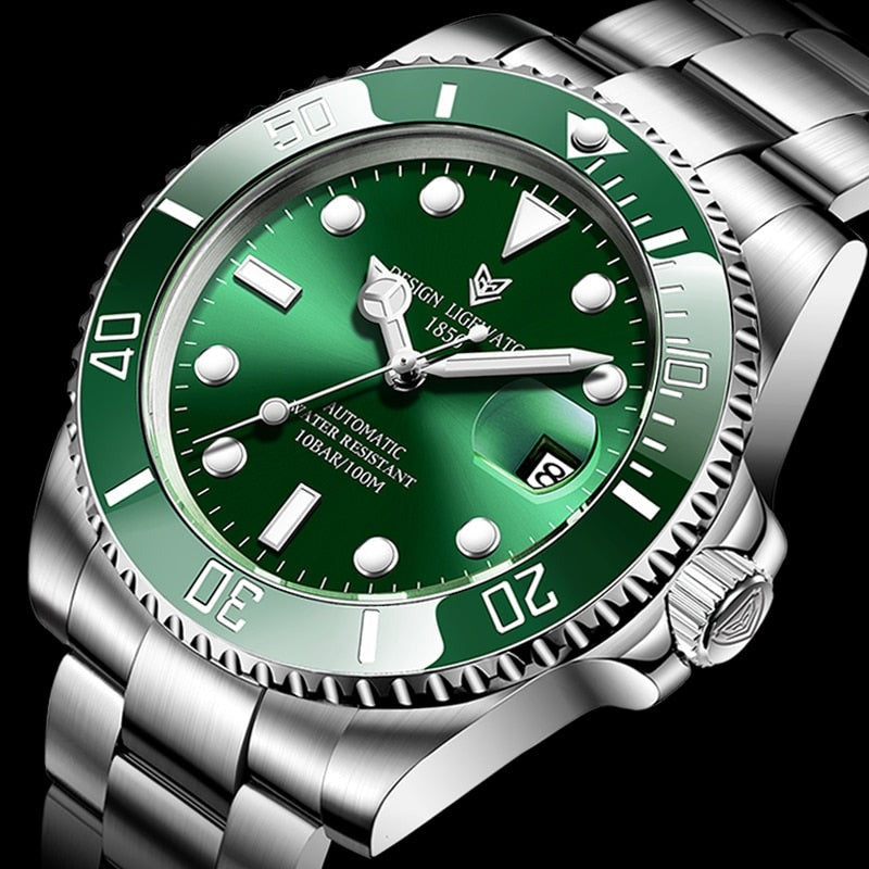 Green Lige 6801 Automatic Mechanical Sapphire Glass 316L Stainless Steel Watch from FiveTo.co.uk