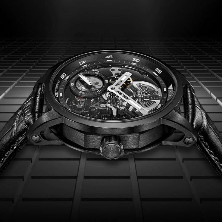 Side View of Jinlery Automatic Mechanical Skeleton style Watch from fiveto.co.uk
