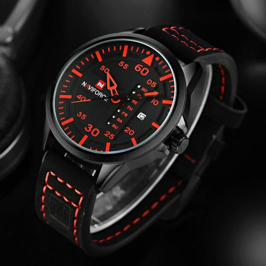 Red/Black Naviforce 9074 Altimeter style Quartz Watch with Leather Strap from fiveto.co.uk