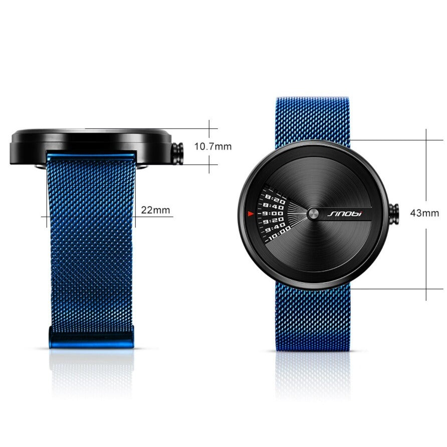 Dimensions for Sinobi 9784 Window View Quartz Watch Stainless, Steel Mesh Strap from fiveto.co.uk