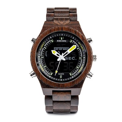 Bobo Bird L- P02 Classic Ebony Wood Dual Display Watch.