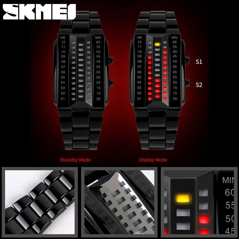 display details Skmei Multi Red LED Segment watch from fiveto.co.uk