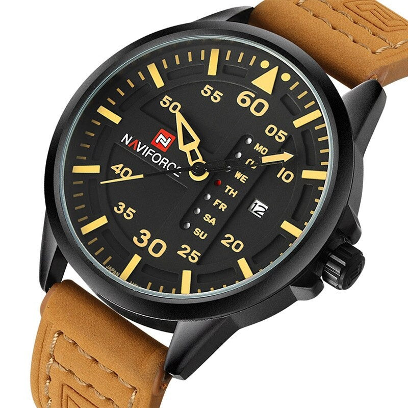 Naviforce 9074 Altimeter style Quartz Watch with Leather Strap from fiveto.co.uk