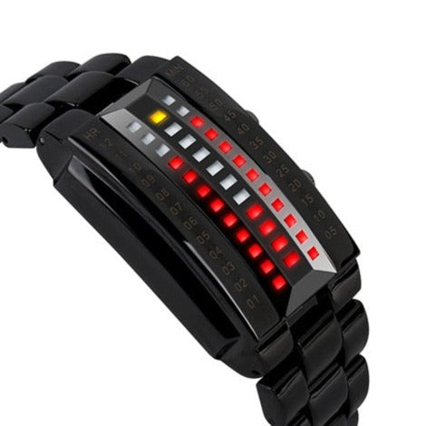 Black Side view if Skmei Multi Red LED Segment watch from fiveto.co.uk