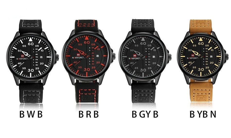 Colour Range for Naviforce 9074 Altimeter style Quartz Watch with Leather Strap from fiveto.co.uk