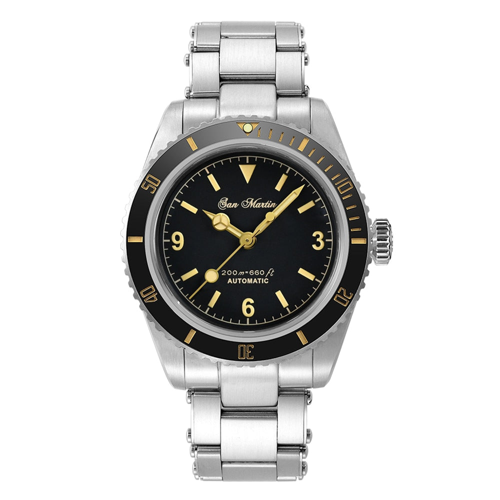 San Martin 38mm Retro Stainless Steel Automatic Mechanical Divers Watch.