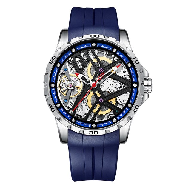 Blue Silicon Ailang Mechanical Automatic Skeleton Watch with Silicone Strap from fiveto.co.uk