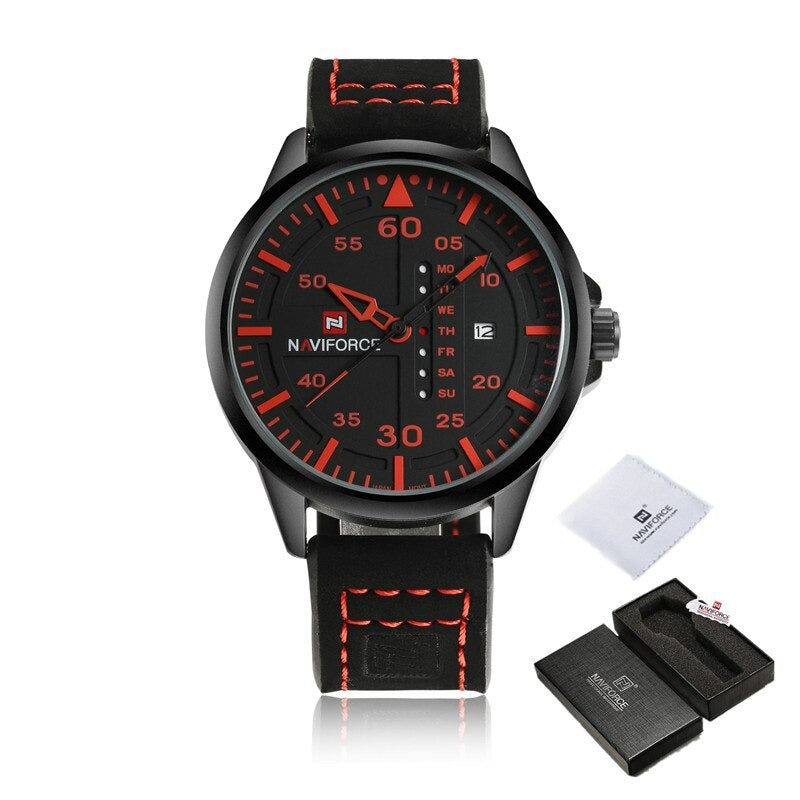R Naviforce 9074 Altimeter style Quartz Watch with Leather Strap from fiveto.co.uk
