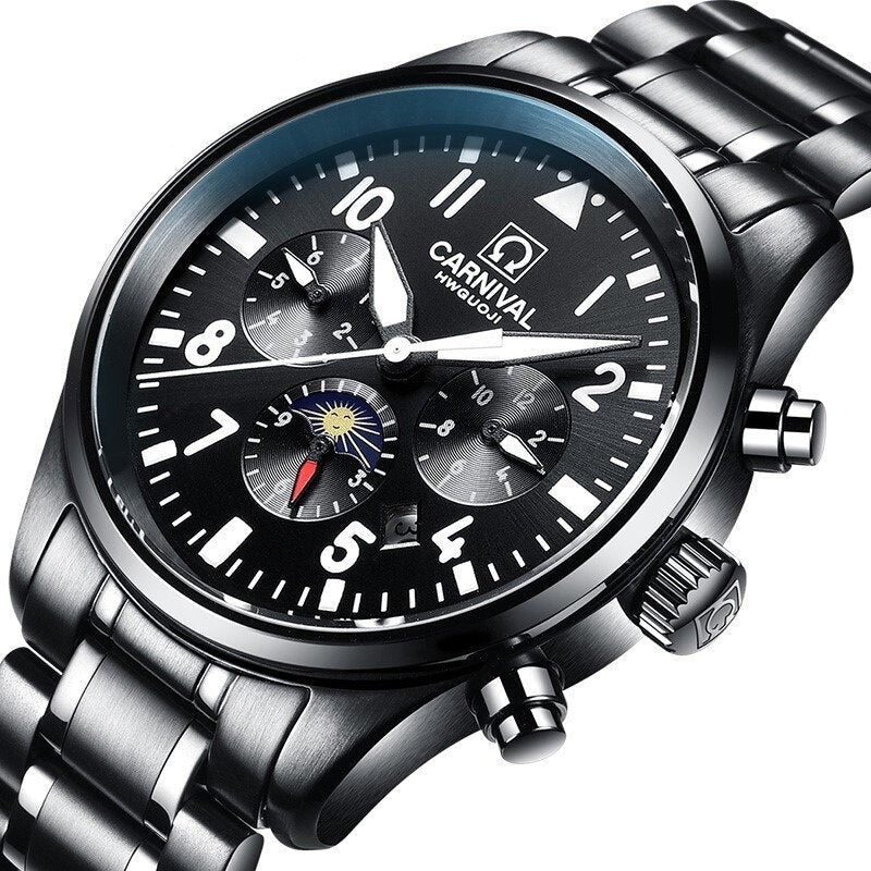 Carnival Pilot style Automatic Mechanical Stainless Steel Watch.