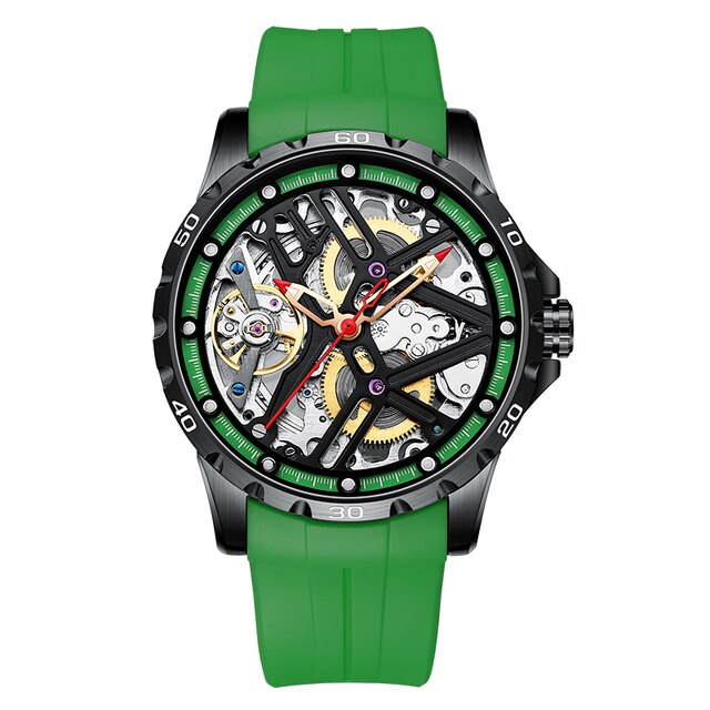 Green/Black Ailang Mechanical Automatic Skeleton Watch with Silicone Strap from fiveto.co.uk