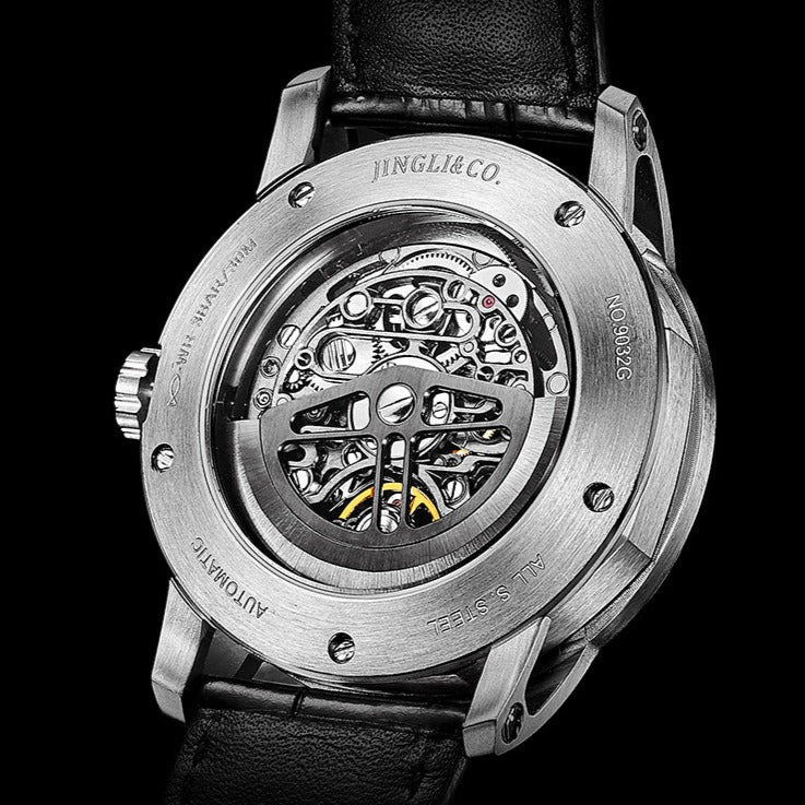 back view of Jinlery Automatic Mechanical Skeleton style Watch from fiveto.co.uk