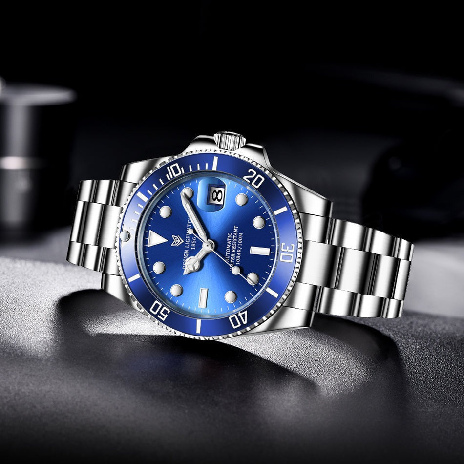 Blue Lige 6801 Automatic Mechanical Sapphire Glass 316L Stainless Steel Watch from FiveTo.co.uk