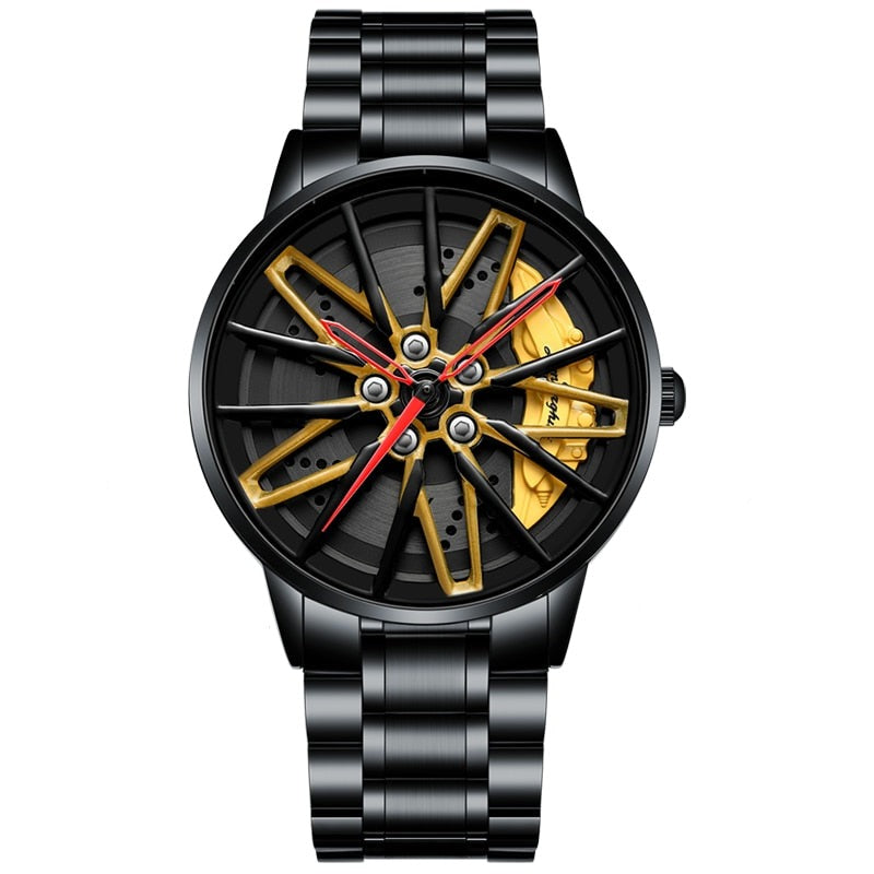Yellow/Steel Nektom Lamborghini Style Alloy Wheel Rim Quartz Watch from fiveto.co.uk