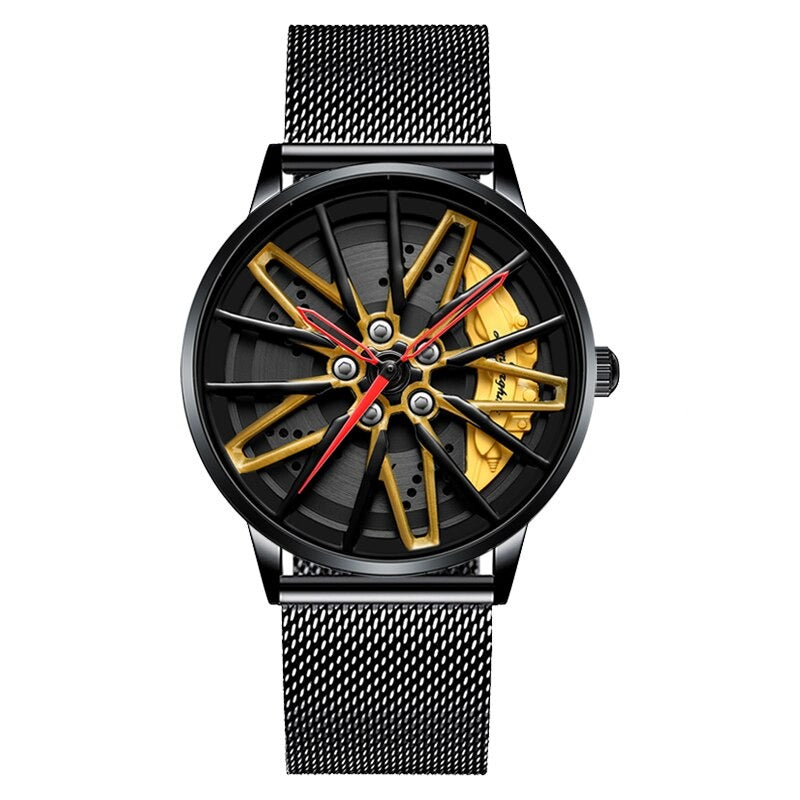 Yellow/Mesh Nektom Lamborghini Style Alloy Wheel Rim Quartz Watch from fiveto.co.uk