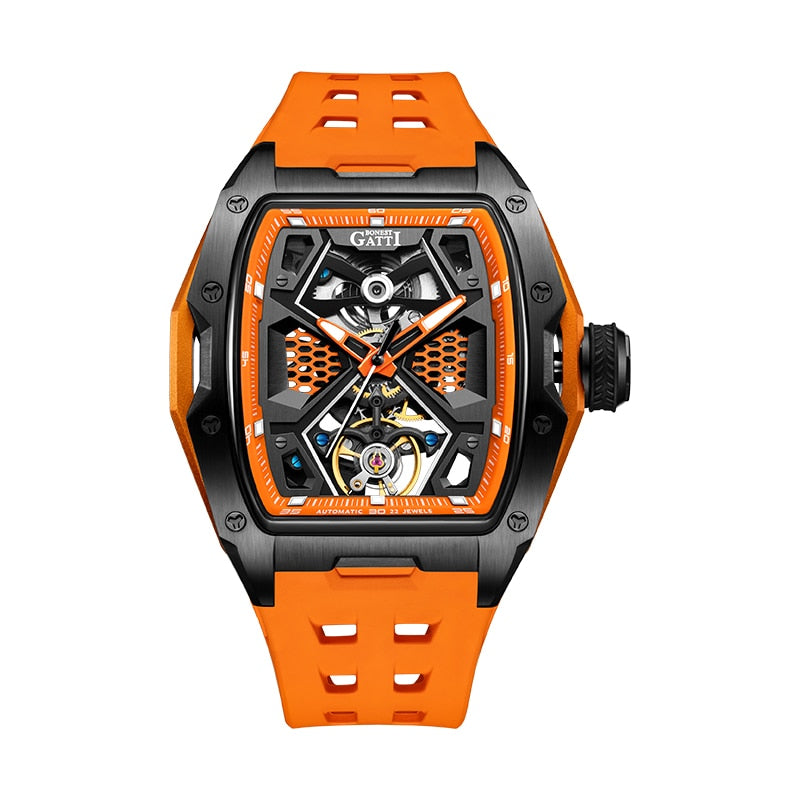 Black/Orange Bonest Gatti 5501 Mechanical Stainless Steel Automatic Watch from fiveto.co.uk