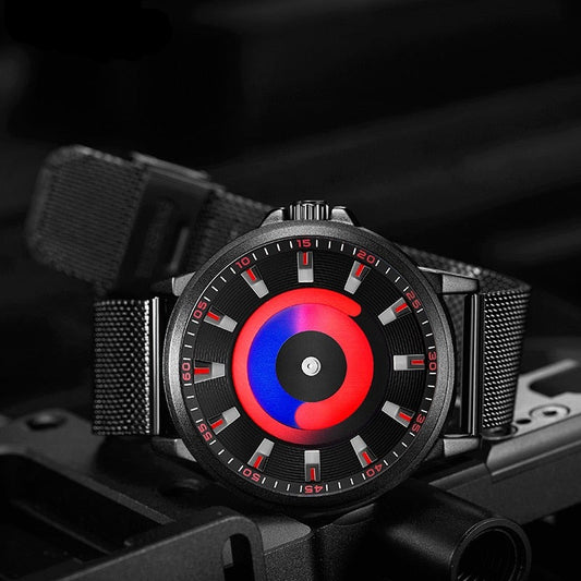 Sinobi Twin Spiral Quartz Watch with Stainless Steel Mesh Strap.