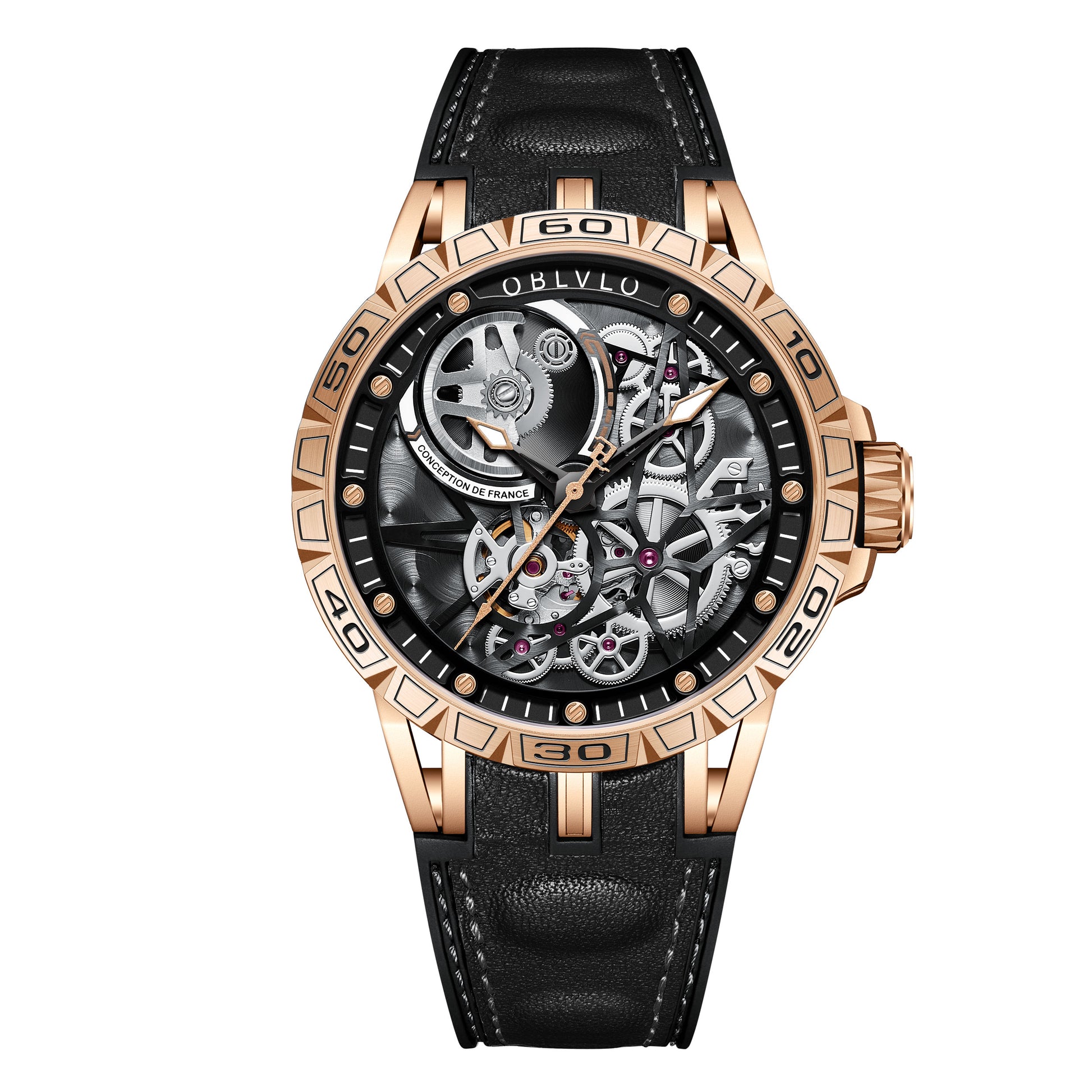Gold Oblvlo LM Skeleton Sport, Automatic Self-Wind Mechanical Watch from fiveto.co.uk