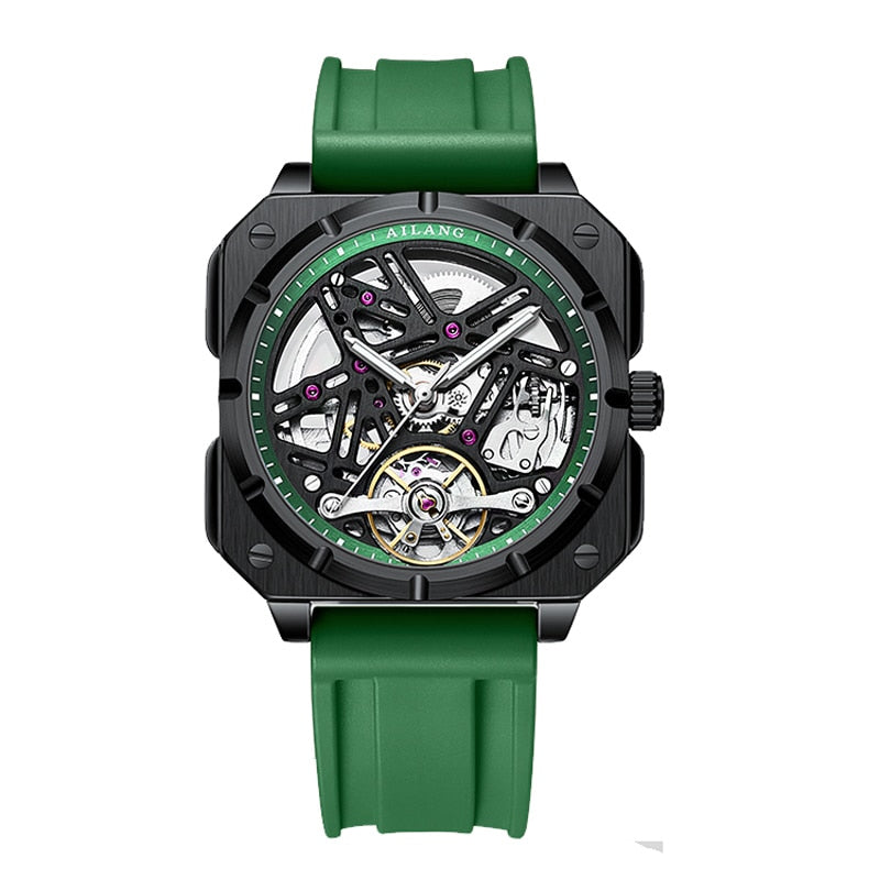 Green Ailang Square Dial Mechanical Automatic Watch with Silicone Strap from fiveto.co.uk