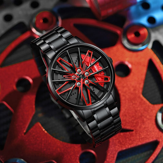Red/Steel Nektom Lamborghini Style Alloy Wheel Rim Quartz Watch from fiveto.co.uk